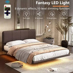 Full/Queen Size Platform Bed Frame with PU Leather Upholstery and LED Light