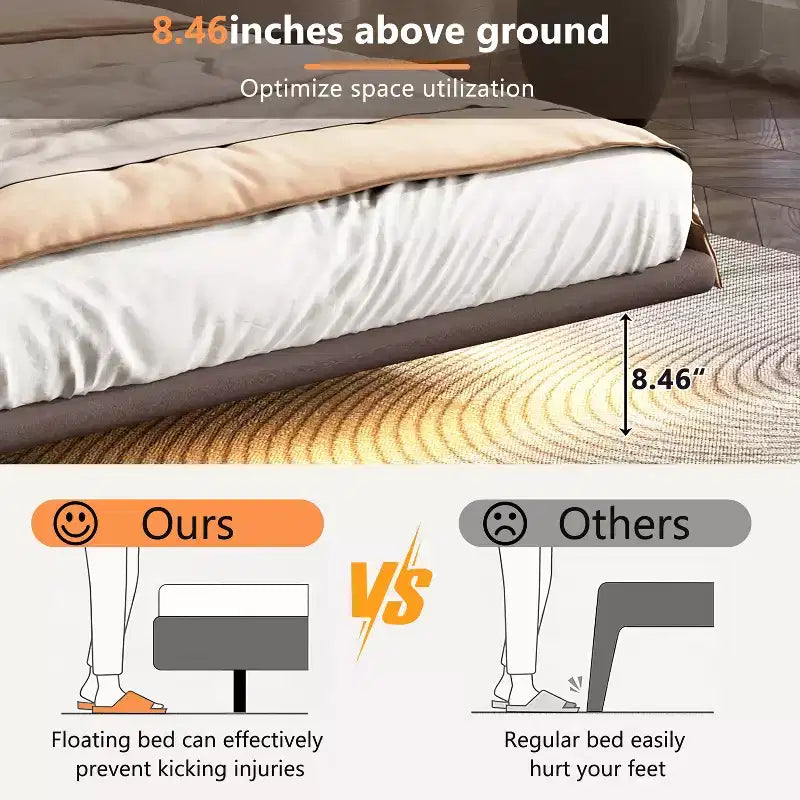 Full/Queen Size Platform Bed Frame with PU Leather Upholstery and LED Light