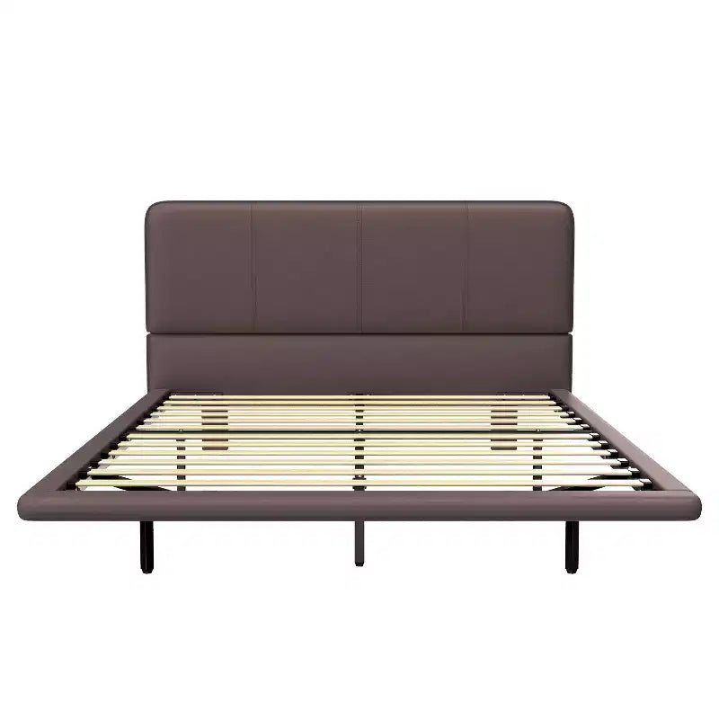 Full/Queen Size Platform Bed Frame with PU Leather Upholstery and LED Light