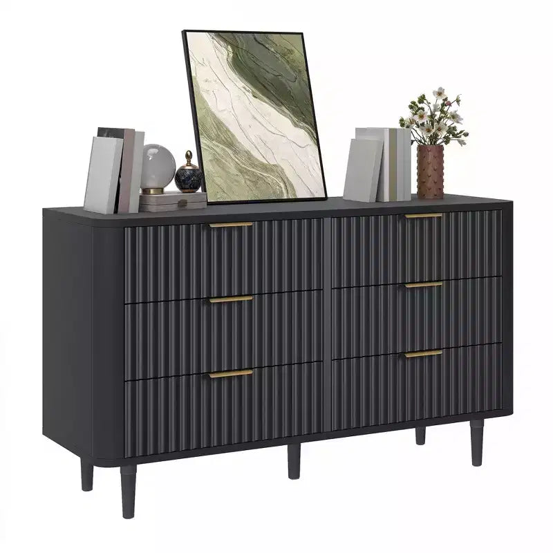 6-Drawer Wood Dresser with Fluted Panel Design