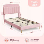 Pink Velvet Upholstered Bed with Bookcase Headboard