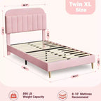 Pink Velvet Upholstered Bed with Bookcase Headboard