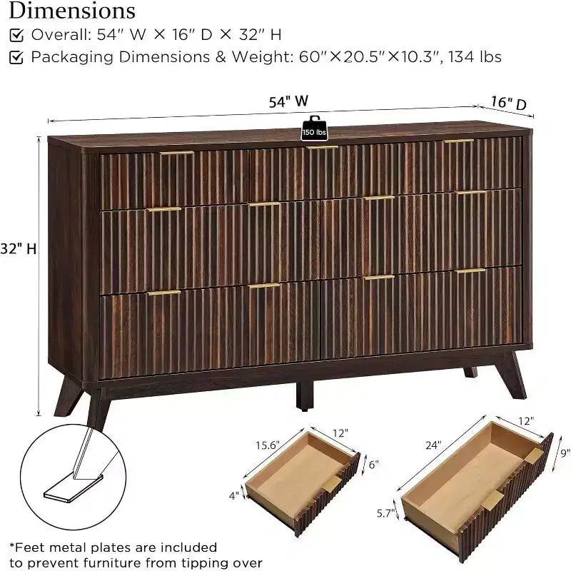 7-Drawer Fluted Dresser with Faux Marble Top