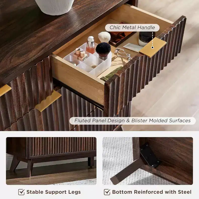 7-Drawer Fluted Dresser with Faux Marble Top