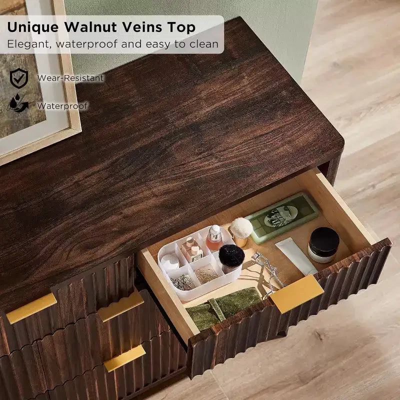 7-Drawer Fluted Dresser with Faux Marble Top