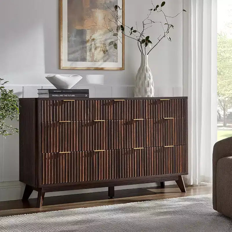 7-Drawer Fluted Dresser with Faux Marble Top