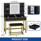 Black Vanity Table with LED Mirror, Drawers and Built-In Charging Station