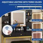 Black Vanity Table with LED Mirror, Drawers and Built-In Charging Station