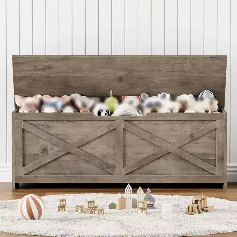 47-Inch Wooden Storage Bench with Flip-Top Lid and Safety Hinge