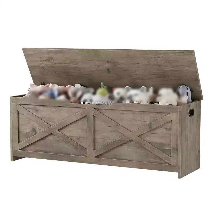 47-Inch Wooden Storage Bench with Flip-Top Lid and Safety Hinge