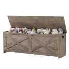 47-Inch Wooden Storage Bench with Flip-Top Lid and Safety Hinge