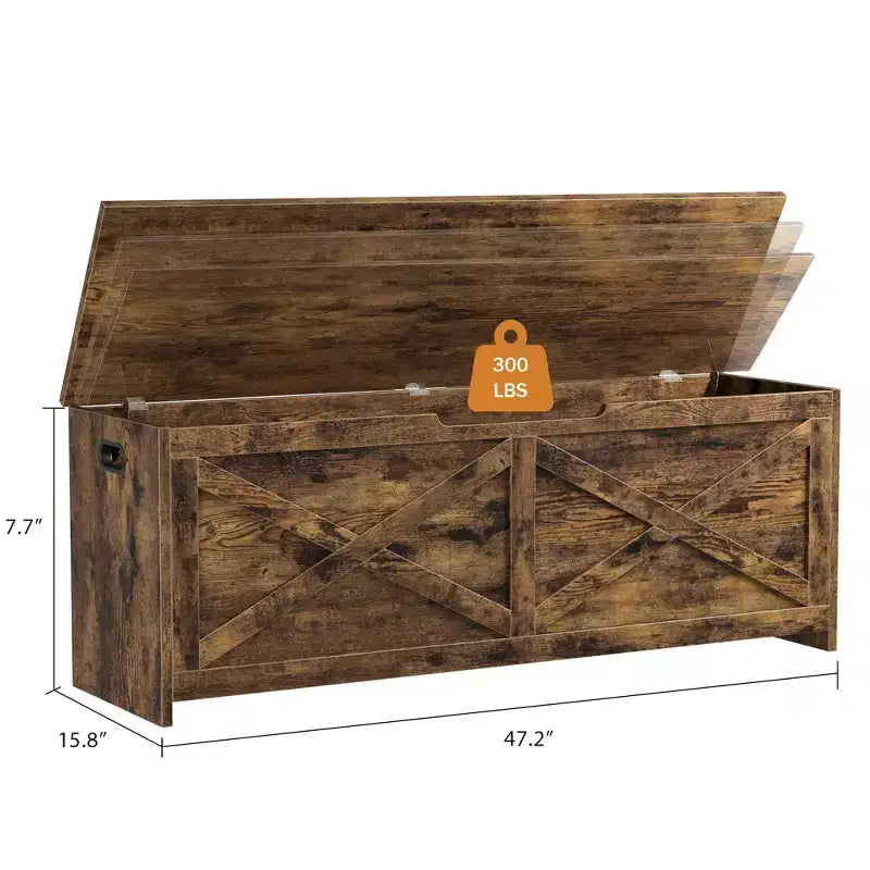 47-Inch Wooden Storage Bench with Flip-Top Lid and Safety Hinge