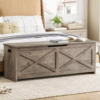 47-Inch Wooden Storage Bench with Flip-Top Lid and Safety Hinge