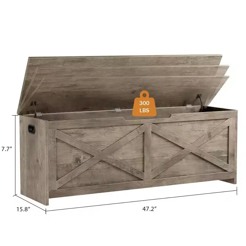 47-Inch Wooden Storage Bench with Flip-Top Lid and Safety Hinge