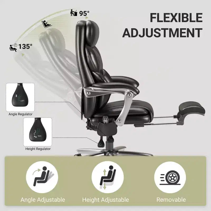 Massage Office Chair with Footrest, 23" Wide Seat, Reclining PU Leather Executive Chair with Heat, 4-Point Vibration, 400 lbs Capacity
