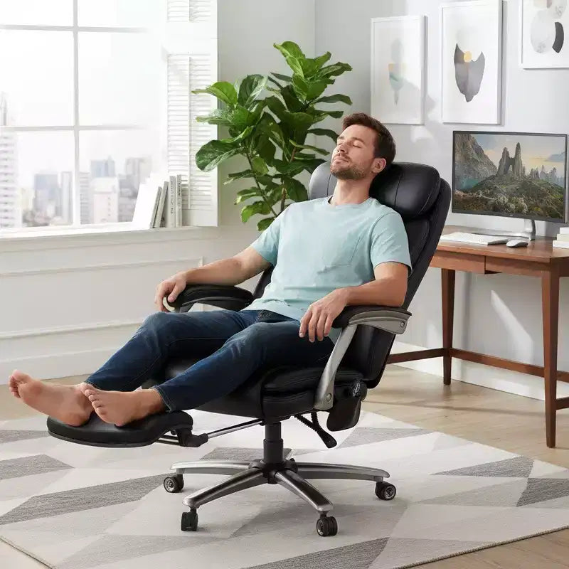 Massage Office Chair with Footrest, 23" Wide Seat, Reclining PU Leather Executive Chair with Heat, 4-Point Vibration, 400 lbs Capacity