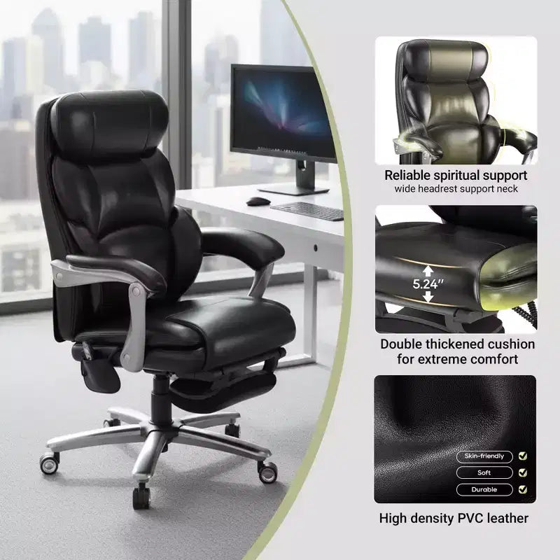 Massage Office Chair with Footrest, 23" Wide Seat, Reclining PU Leather Executive Chair with Heat, 4-Point Vibration, 400 lbs Capacity