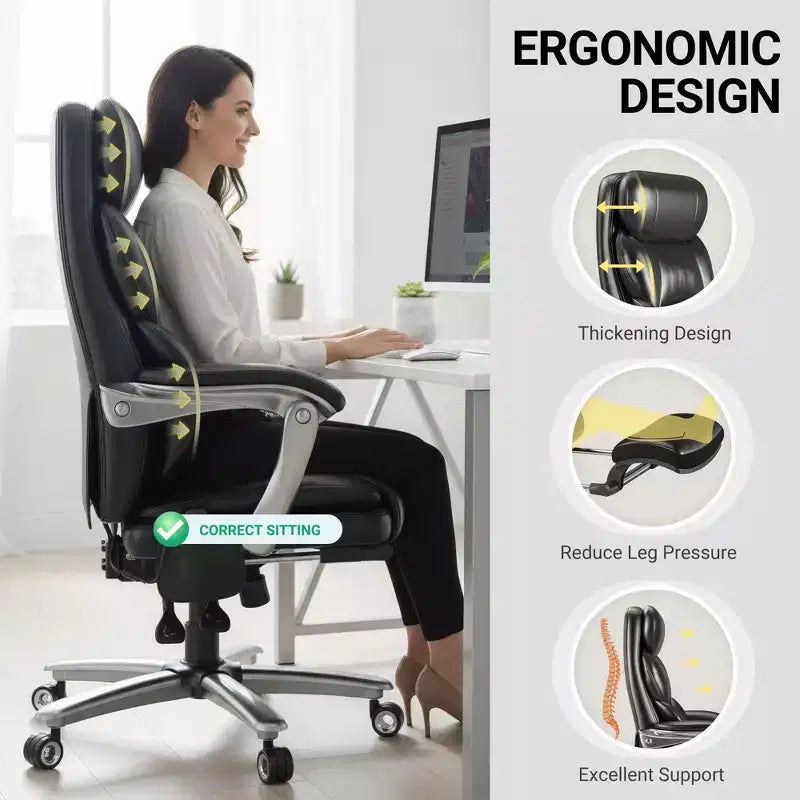 Massage Office Chair with Footrest, 23" Wide Seat, Reclining PU Leather Executive Chair with Heat, 4-Point Vibration, 400 lbs Capacity