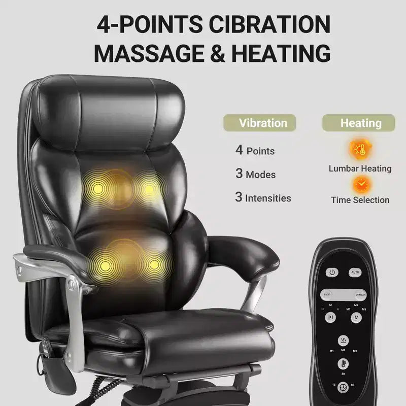 Massage Office Chair with Footrest, 23" Wide Seat, Reclining PU Leather Executive Chair with Heat, 4-Point Vibration, 400 lbs Capacity