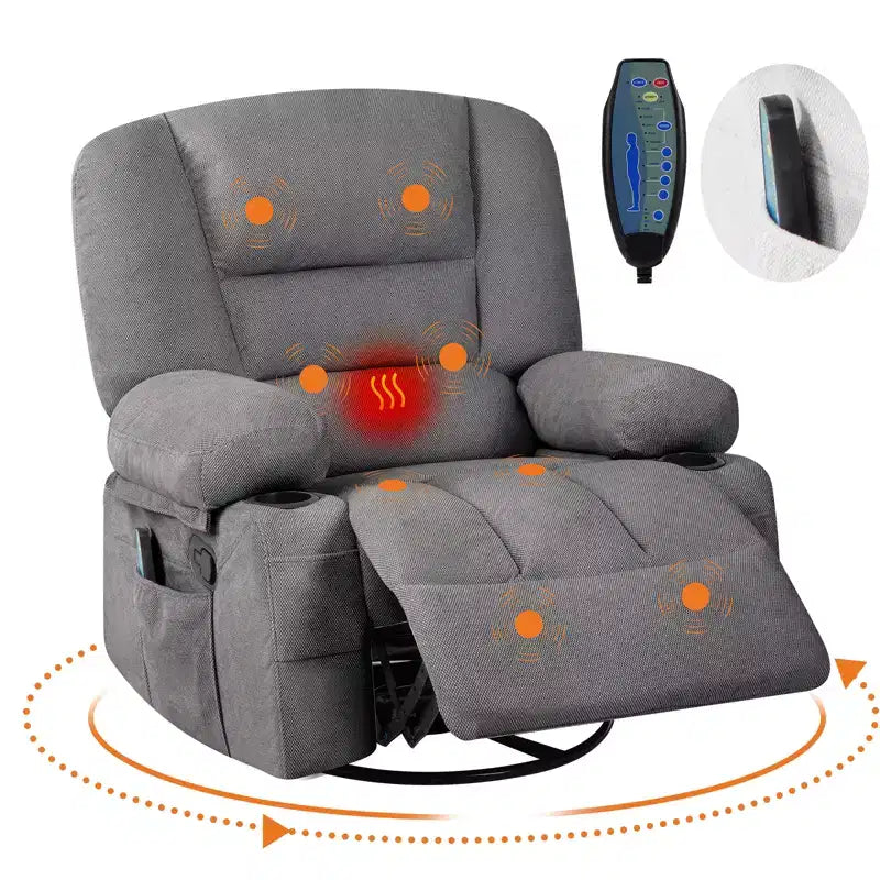 Swivel Recliner Chair with Heat and Massage