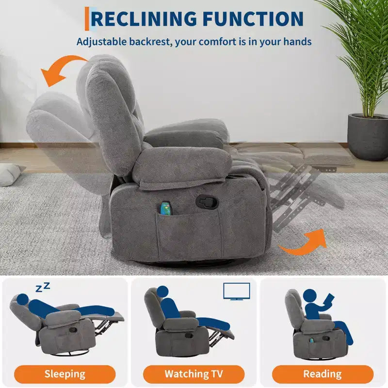 Swivel Recliner Chair with Heat and Massage