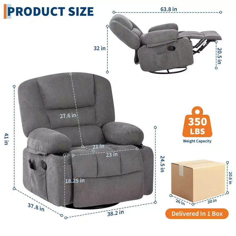 Swivel Recliner Chair with Heat and Massage