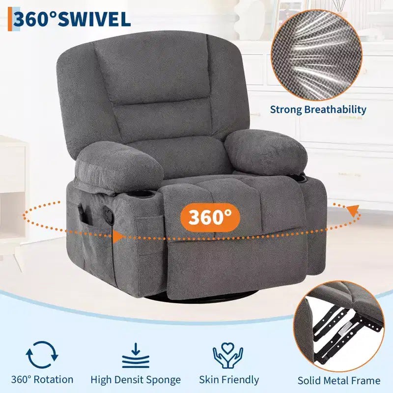 Swivel Recliner Chair with Heat and Massage