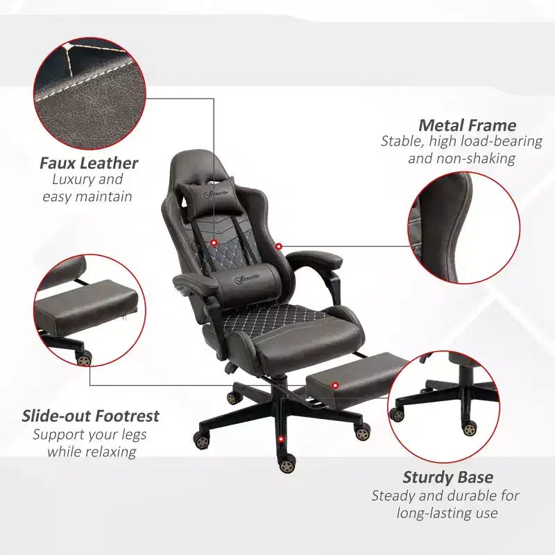 High-Back Gaming Chair with Headrest, Computer Chair with Lumbar Support and Footrest, Office Chair for Study, Reading Room