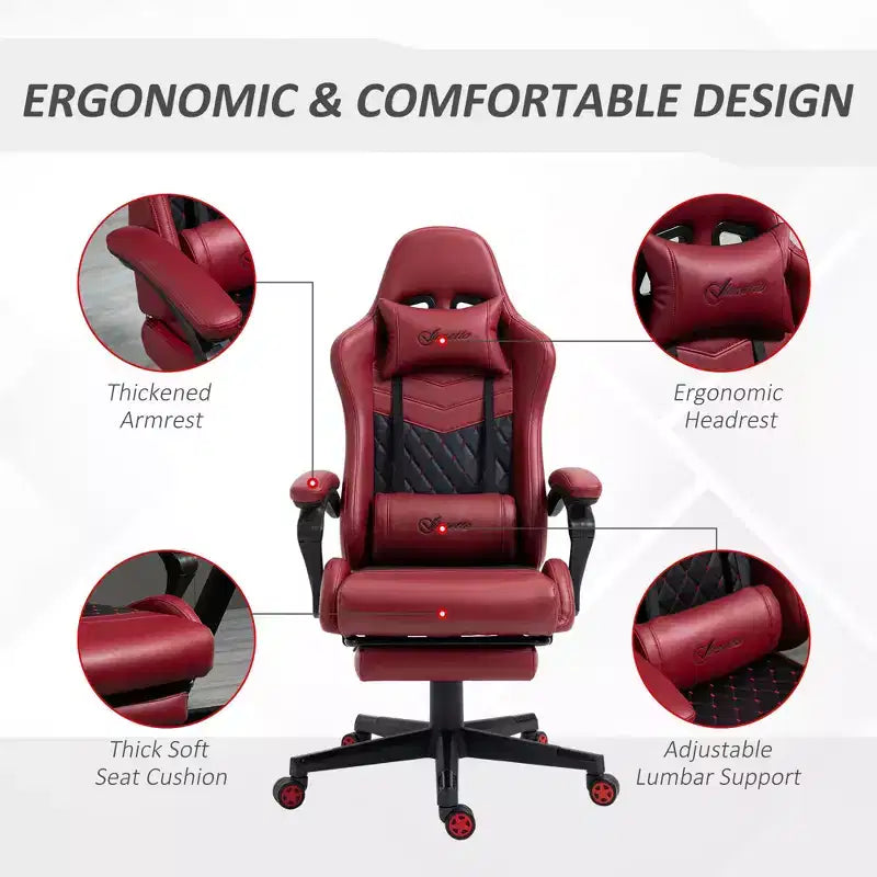 High-Back Gaming Chair with Headrest, Computer Chair with Lumbar Support and Footrest, Office Chair for Study, Reading Room