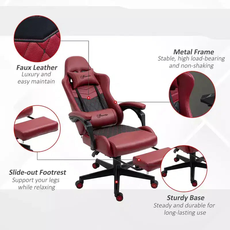High-Back Gaming Chair with Headrest, Computer Chair with Lumbar Support and Footrest, Office Chair for Study, Reading Room