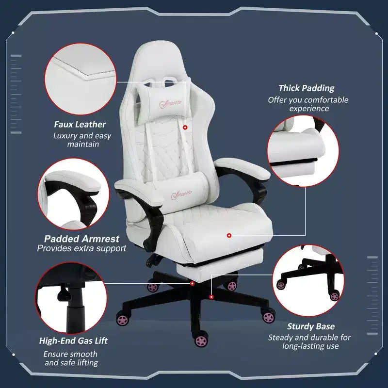 High-Back Gaming Chair with Headrest, Computer Chair with Lumbar Support and Footrest, Office Chair for Study, Reading Room