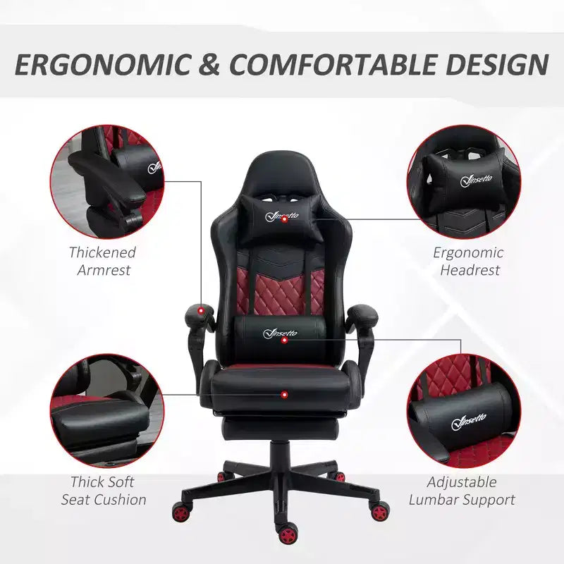 High-Back Gaming Chair with Headrest, Computer Chair with Lumbar Support and Footrest, Office Chair for Study, Reading Room