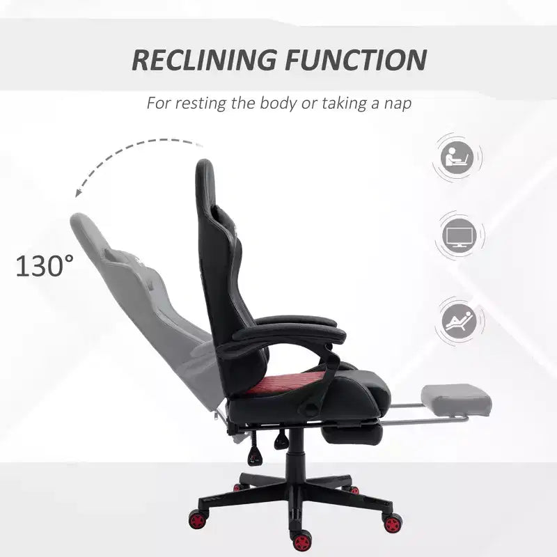 High-Back Gaming Chair with Headrest, Computer Chair with Lumbar Support and Footrest, Office Chair for Study, Reading Room
