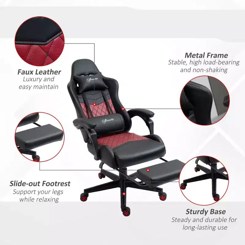 High-Back Gaming Chair with Headrest, Computer Chair with Lumbar Support and Footrest, Office Chair for Study, Reading Room