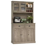 Tall Kitchen Pantry Cabinet with Doors & Drawer, Farmhouse Hutch with Microwave Stand