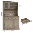 Tall Kitchen Pantry Cabinet with Doors & Drawer, Farmhouse Hutch with Microwave Stand