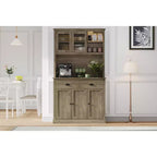Tall Kitchen Pantry Cabinet with Doors & Drawer, Farmhouse Hutch with Microwave Stand