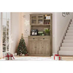 Tall Kitchen Pantry Cabinet with Doors & Drawer, Farmhouse Hutch with Microwave Stand