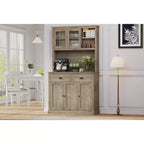 Tall Kitchen Pantry Cabinet with Doors & Drawer, Farmhouse Hutch with Microwave Stand
