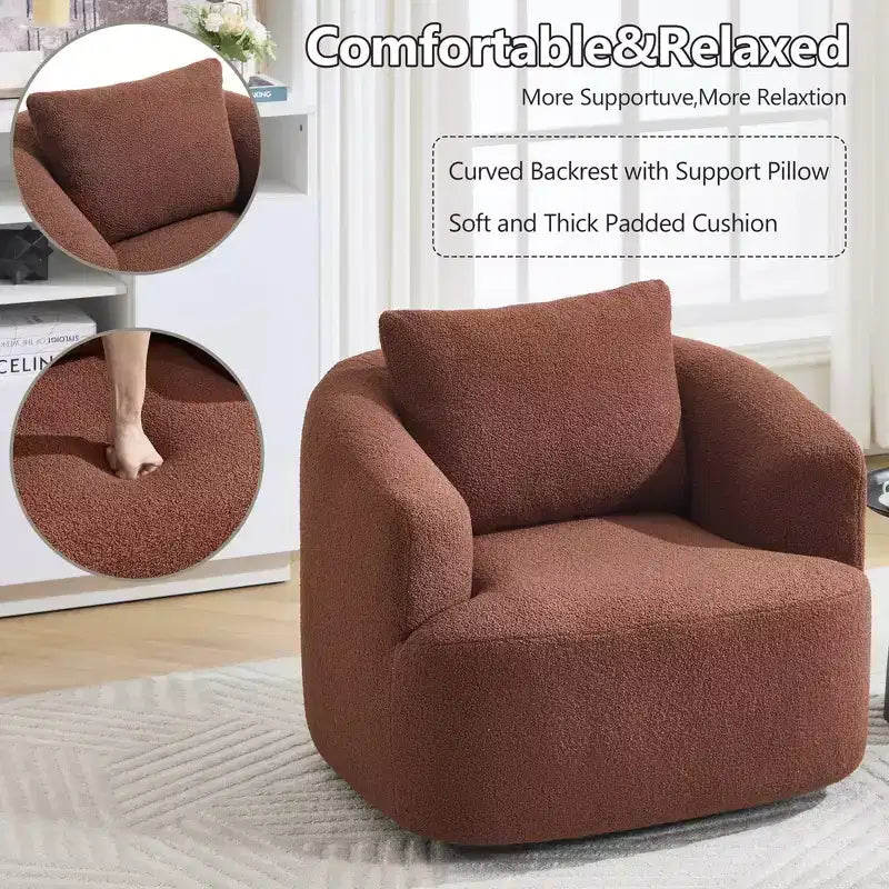 Modern 360° Swivel Accent Barrel Chair with Soft Pillow