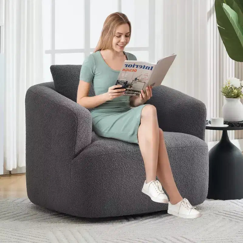 Modern 360° Swivel Accent Barrel Chair with Soft Pillow