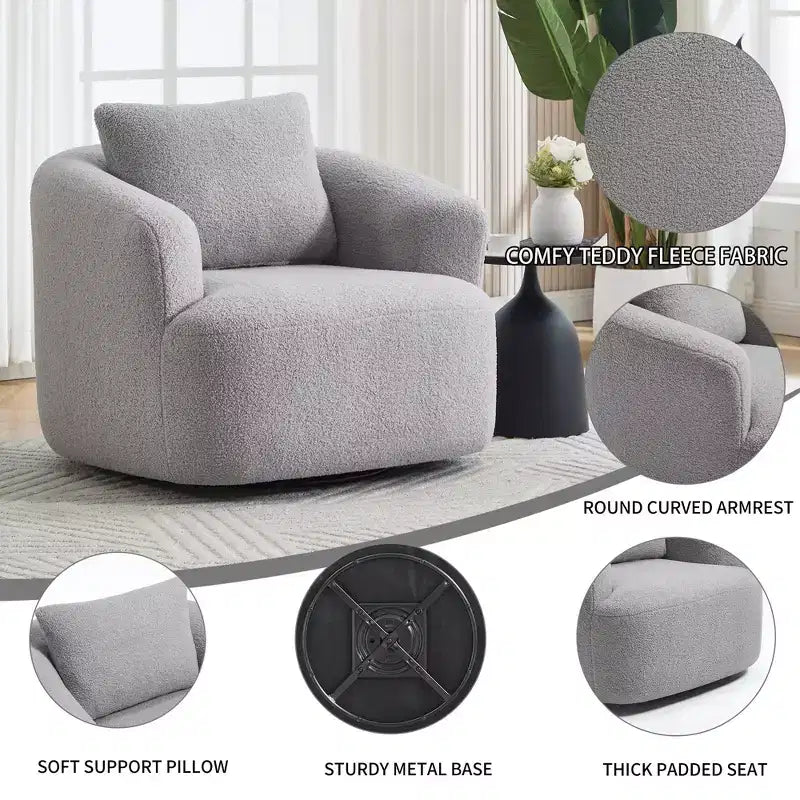 Modern 360° Swivel Accent Barrel Chair with Soft Pillow