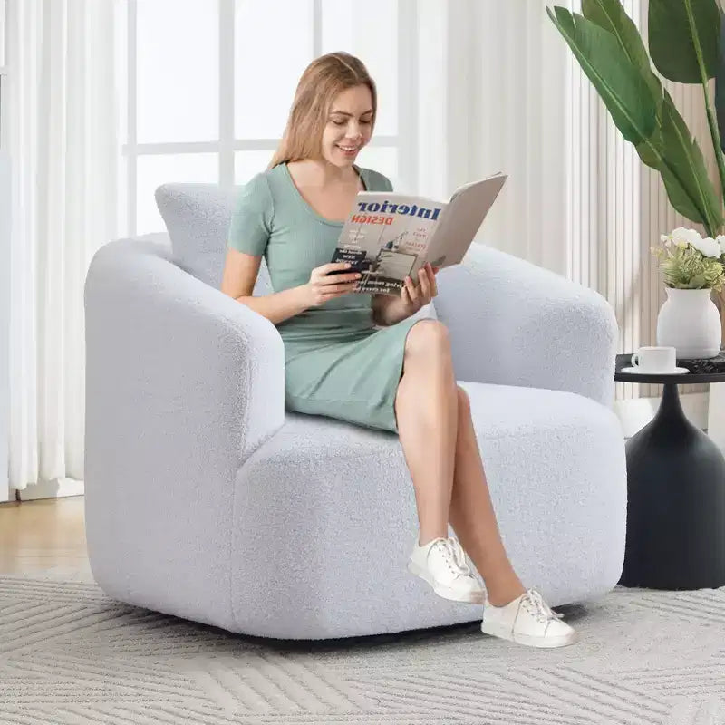 Modern 360° Swivel Accent Barrel Chair with Soft Pillow