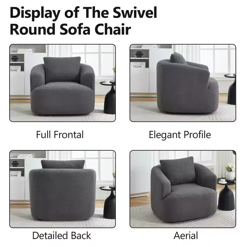 Modern 360° Swivel Accent Barrel Chair with Soft Pillow