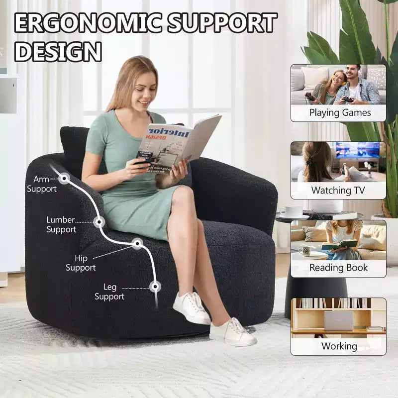 Modern 360° Swivel Accent Barrel Chair with Soft Pillow