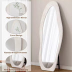 63x24in Irregular Wavy Flannel Body Mirror, Wooden Frame Full Length Mirror with Stand, Wall Mirror for Dressing Room, Living Room