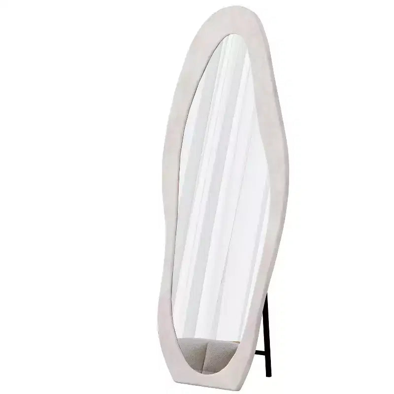 63x24in Irregular Wavy Flannel Body Mirror, Wooden Frame Full Length Mirror with Stand, Wall Mirror for Dressing Room, Living Room