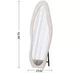 63x24in Irregular Wavy Flannel Body Mirror, Wooden Frame Full Length Mirror with Stand, Wall Mirror for Dressing Room, Living Room