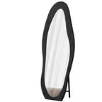 63x24in Irregular Wavy Flannel Body Mirror, Wooden Frame Full Length Mirror with Stand, Wall Mirror for Dressing Room, Living Room