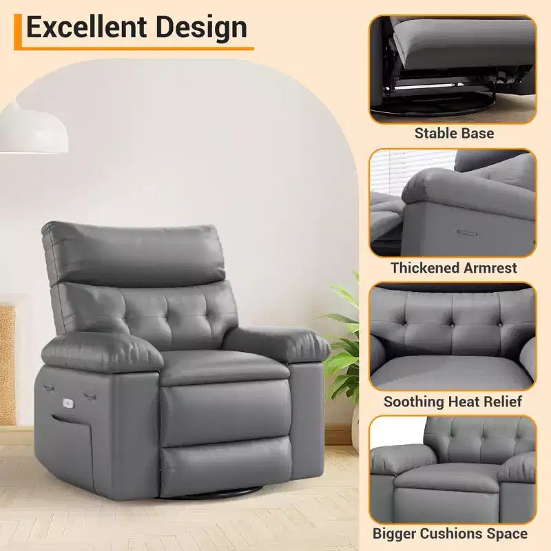 Electric Lift Recliner Chair with Swivel, Massage, Heat and Rocking Function